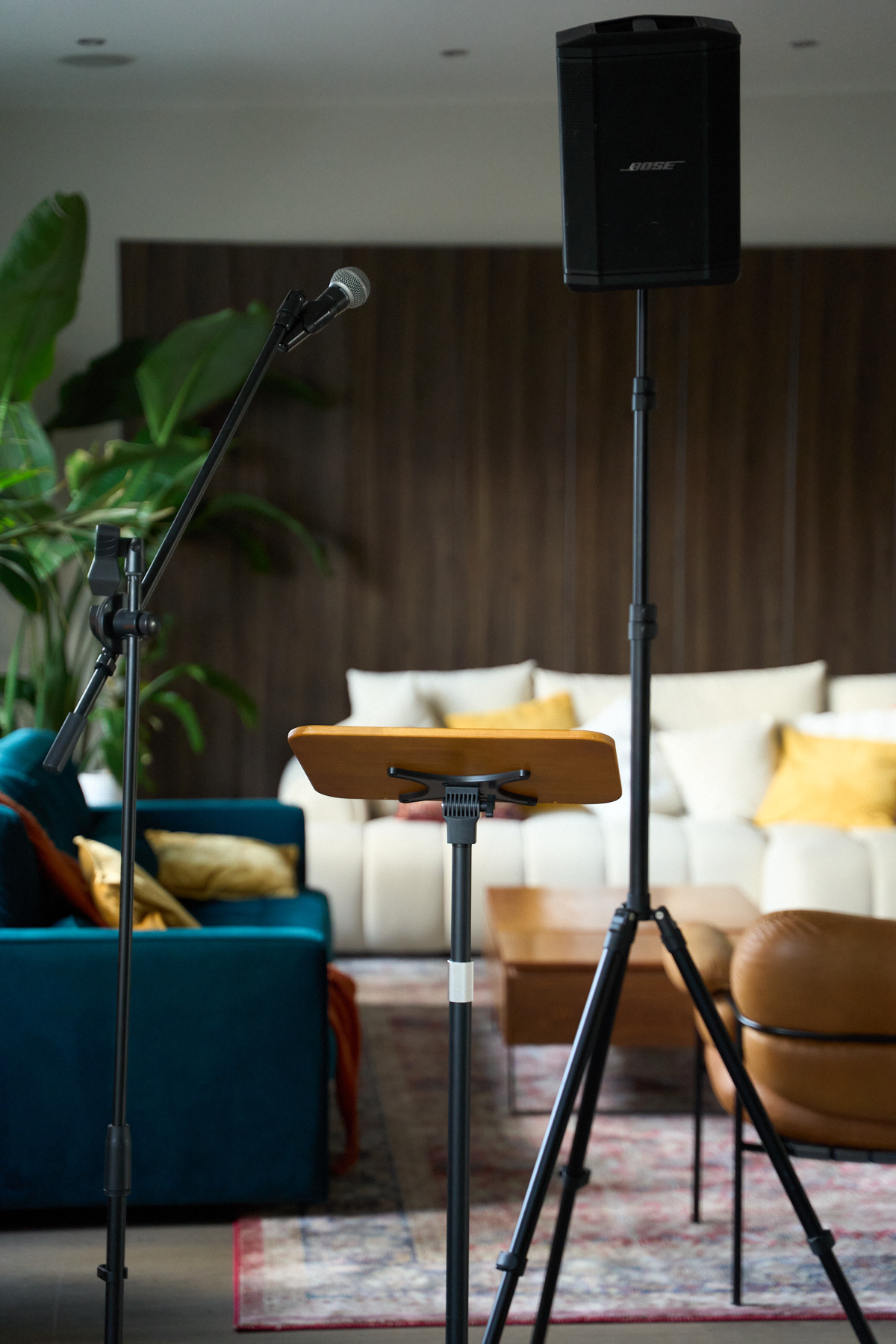 Presentation kit with Bose speaker, microphone, and reading desk at The Designer's Penthouse