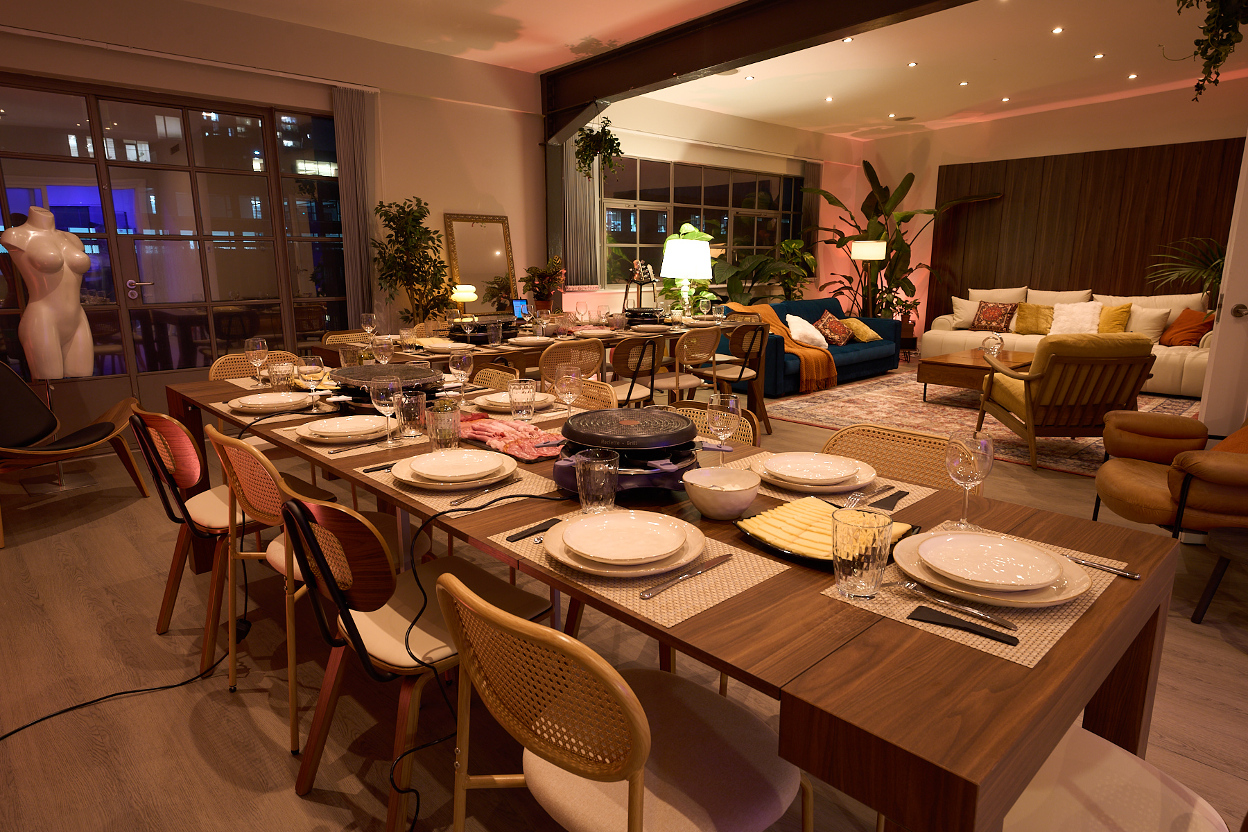 Private dinner table setup in The Designer's Penthouse, styled for an intimate seated event