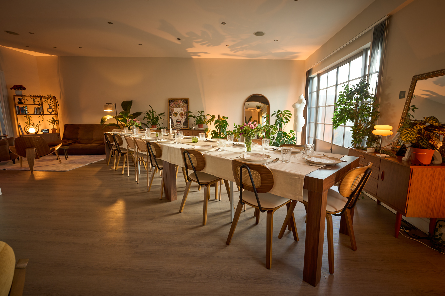 Private dinner table arrangement in the Old Street penthouse event space