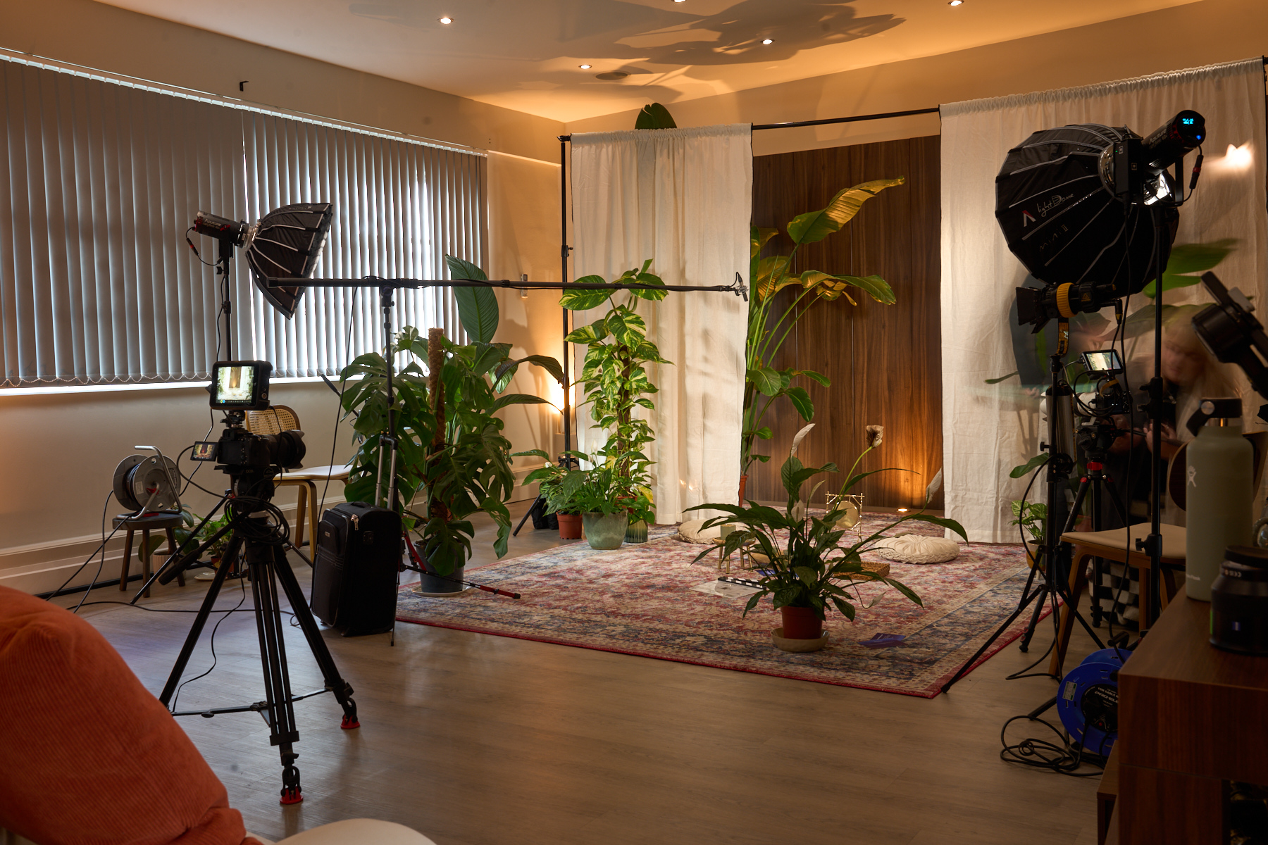 Professional lighting setup with subject during a film and video shoot at The Designer's Penthouse